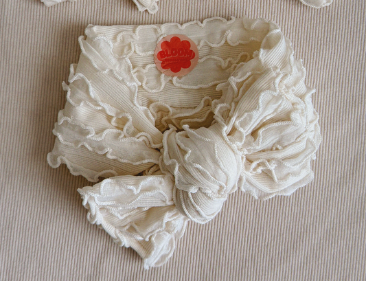 Ivory Ruffle Tie On Headwrap