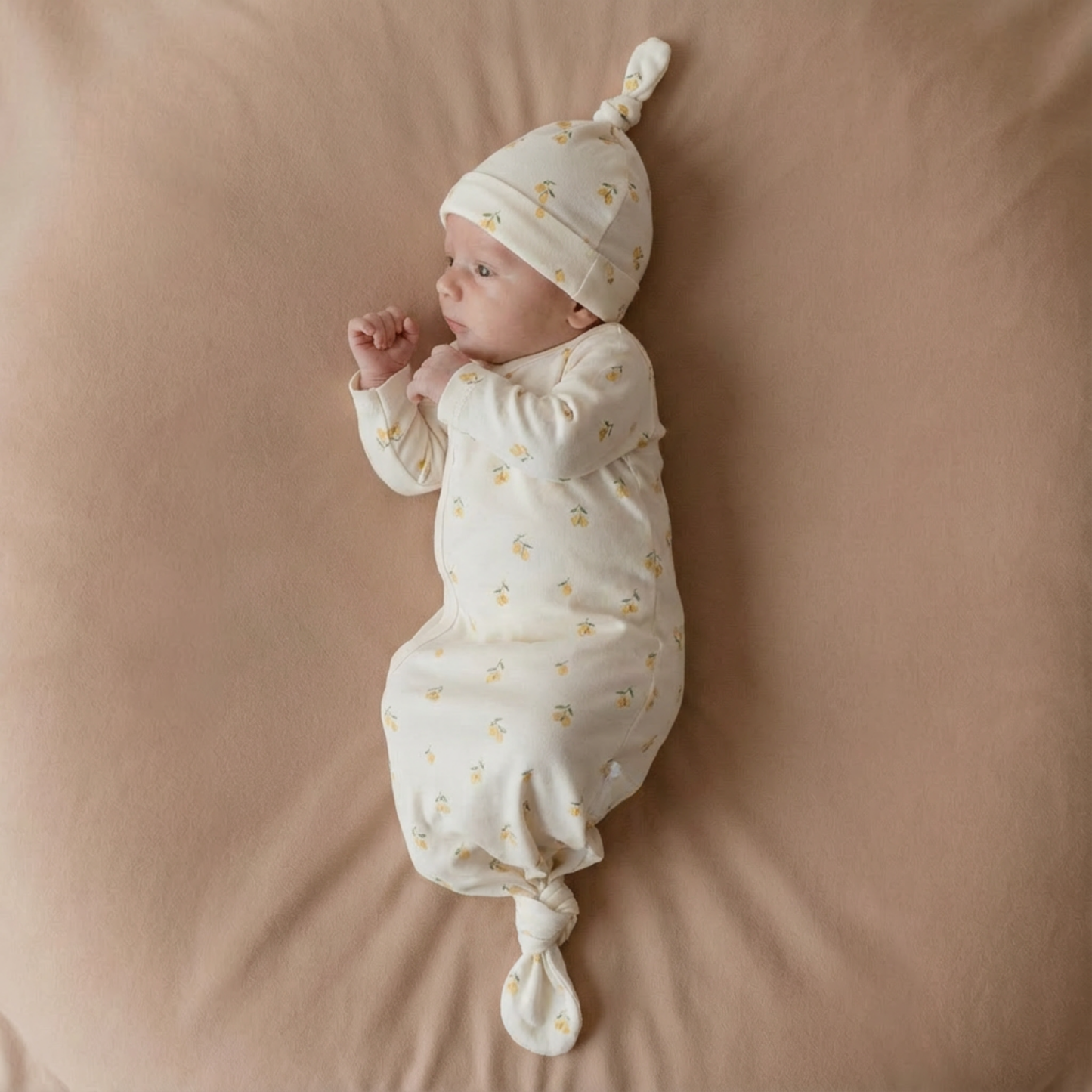 Organic Kimono Knotted Sleep Gown - Lemons