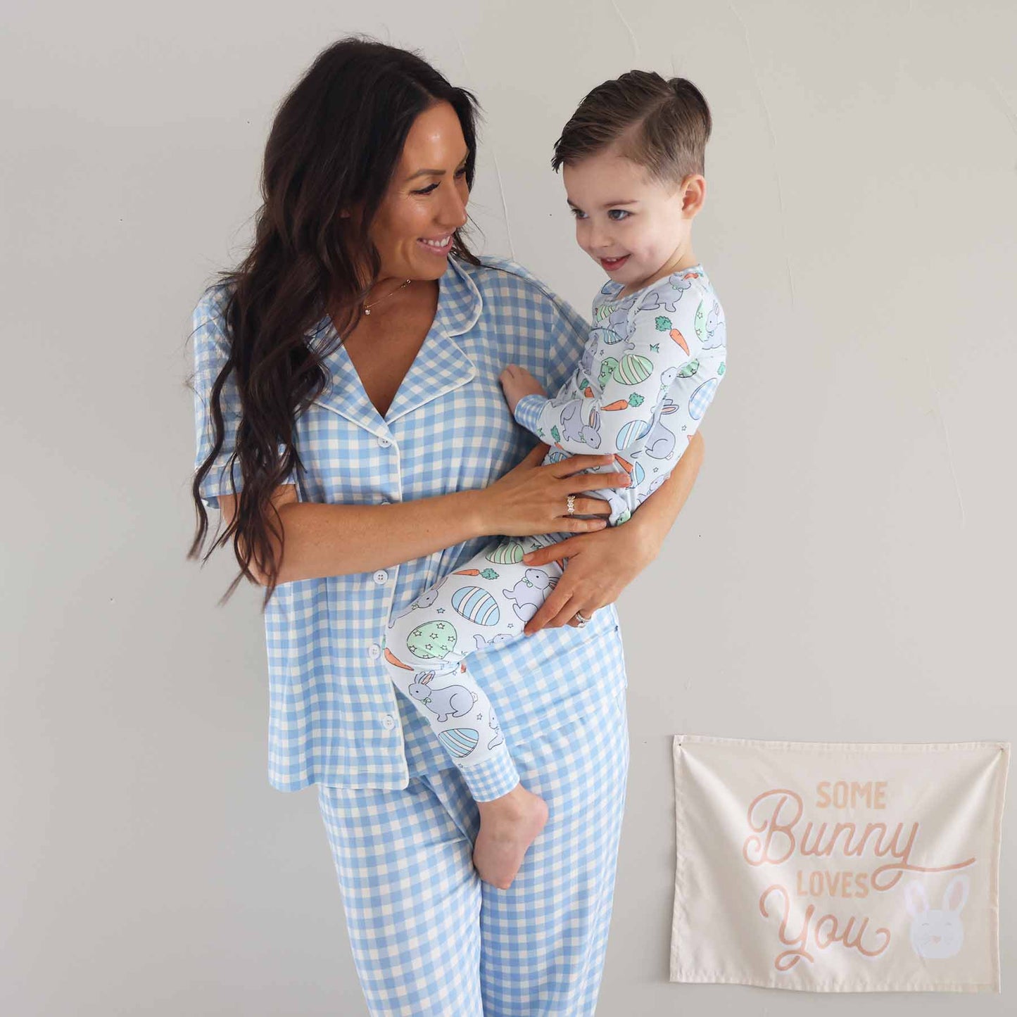 Women's Two Piece Flare Lounge Set | Blue Gingham