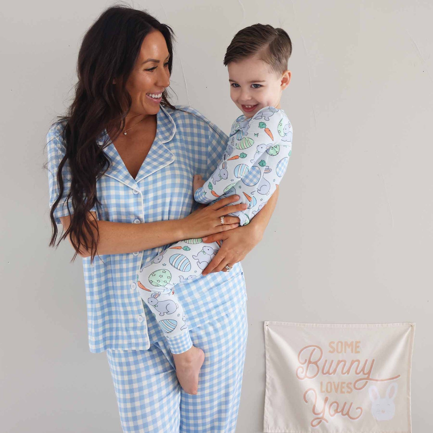 Women's Two Piece Flare Lounge Set | Blue Gingham
