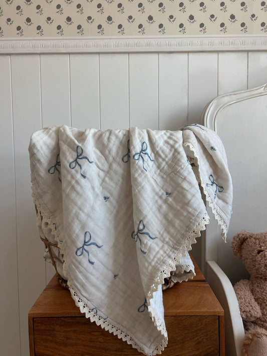 Blue Bows 6 Layer Gauze Blanket