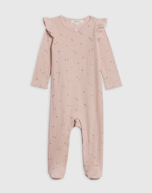 Addy Brushed Back Pointelle Flutter Sleeve Footed Romper