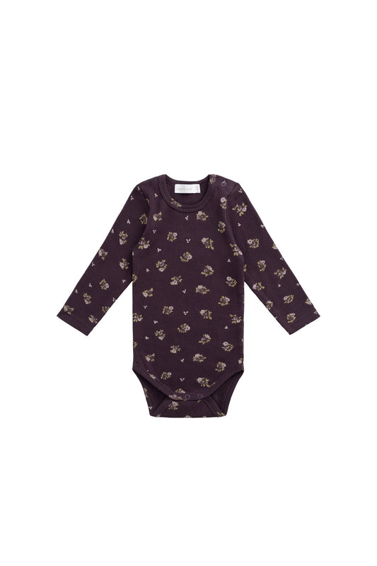 Organic Cotton Fine Rib Long Sleeve Bodysuit - Simone Huckleberry