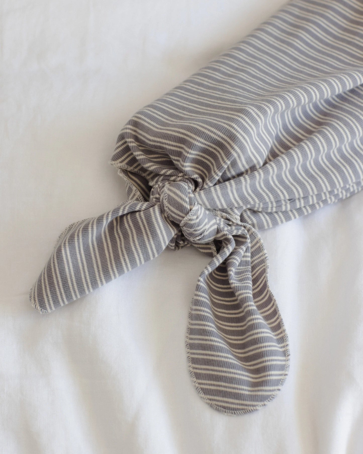 Quincy Mae Knotted Baby Gown And Hat Slate Microstripe
