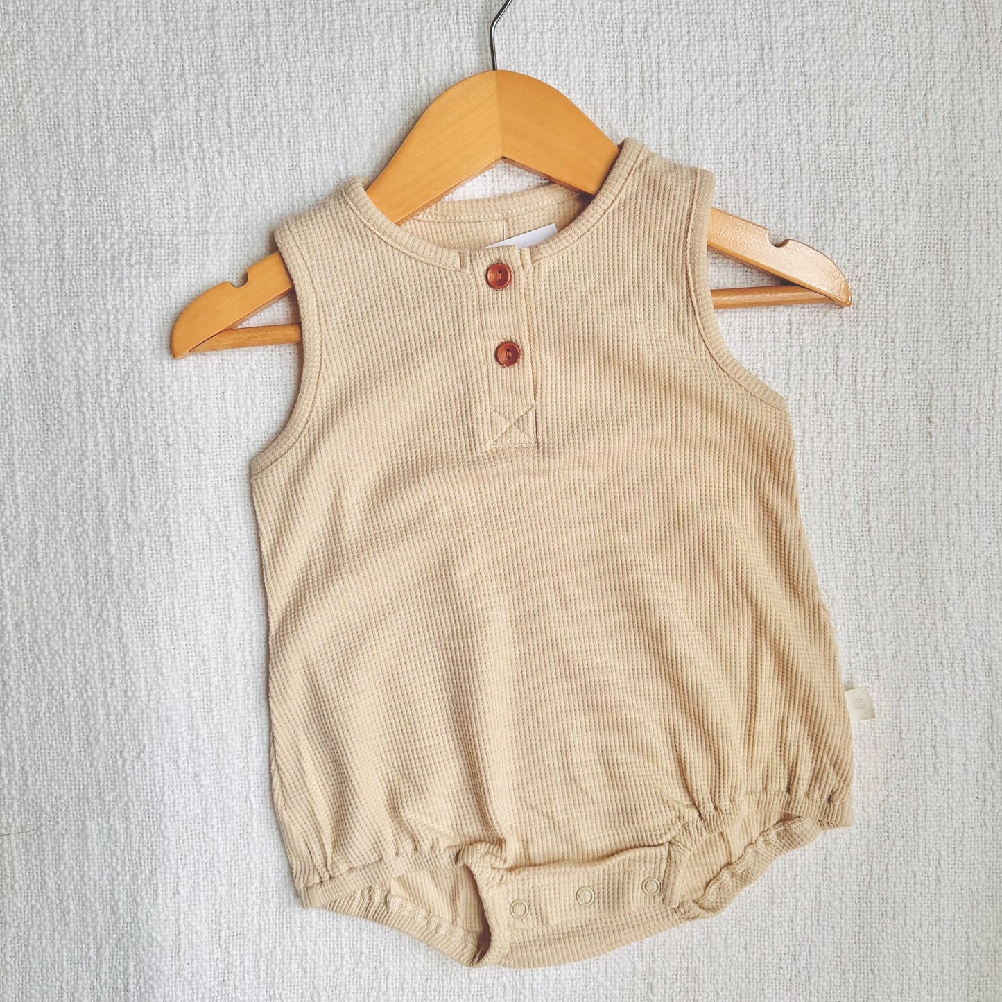 Beige Waffle Knit Bubble Romper