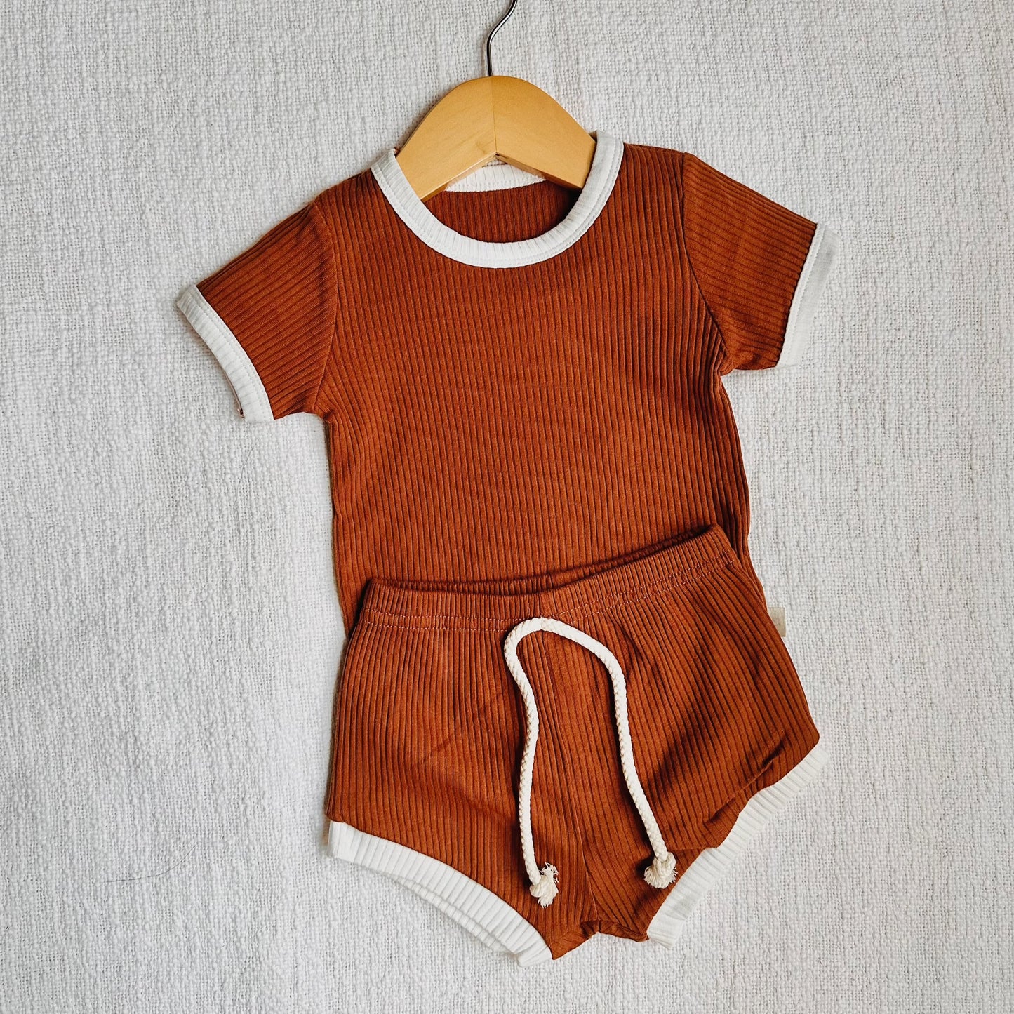 Rust Ribbed Tee & Short Set