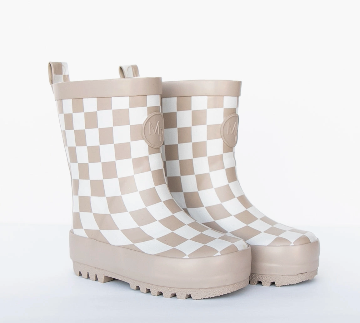 Tan Checkered Rain Boots