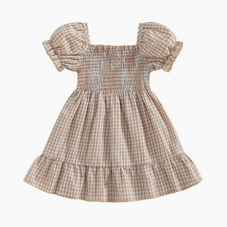 Tan Gingham Dress