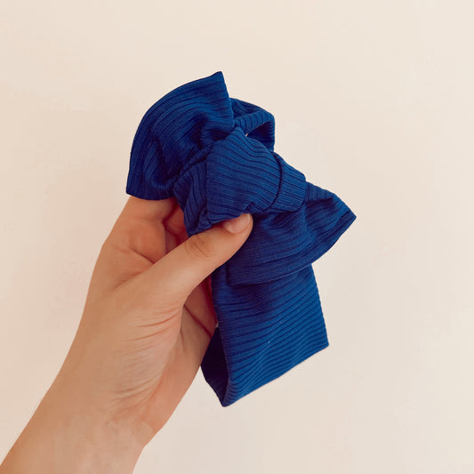 Royal Blue Ribbed Headwrap Bow