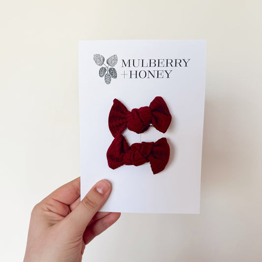 Burgundy Ribbed Piggie Bows