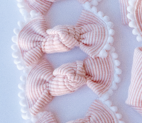 Blush Ribbed Pom Pom Trim BloomCLIPS set of 2 or nylon headband