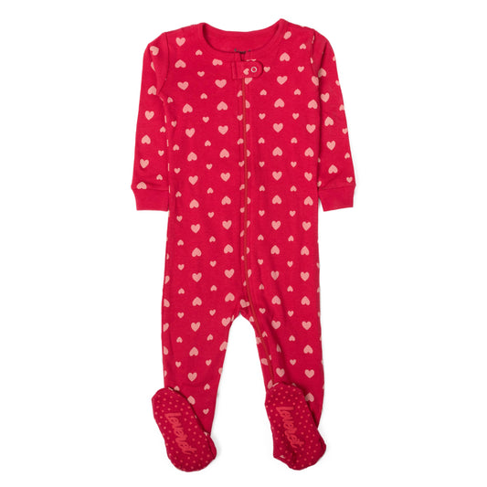 Kids Footed Cotton Pajama Hearts  for Valentine's Day