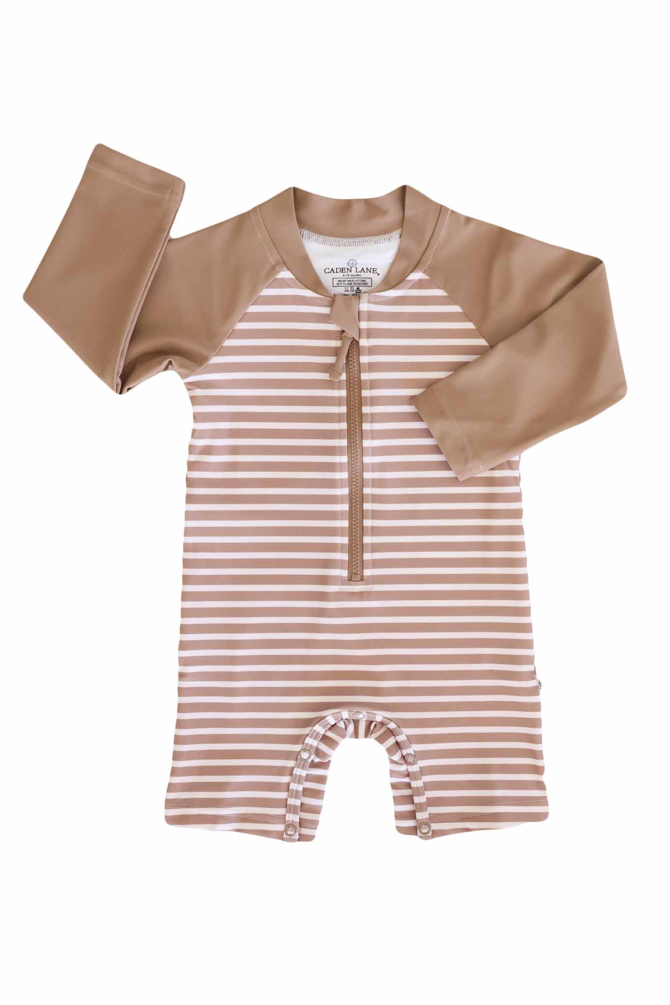 Long Sleeve Rash Guard Swim Romper Shortie | Sandy Stripes