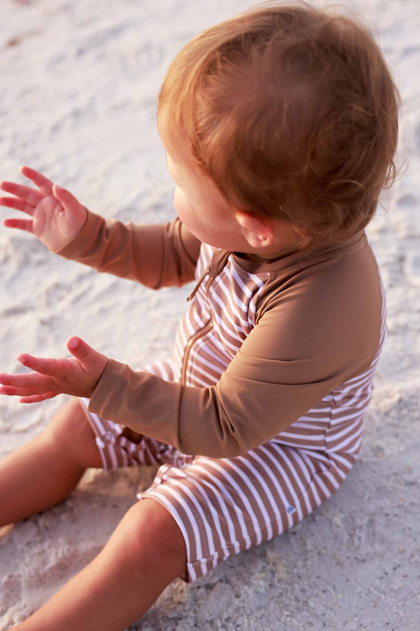 Long Sleeve Rash Guard Swim Romper Shortie | Sandy Stripes