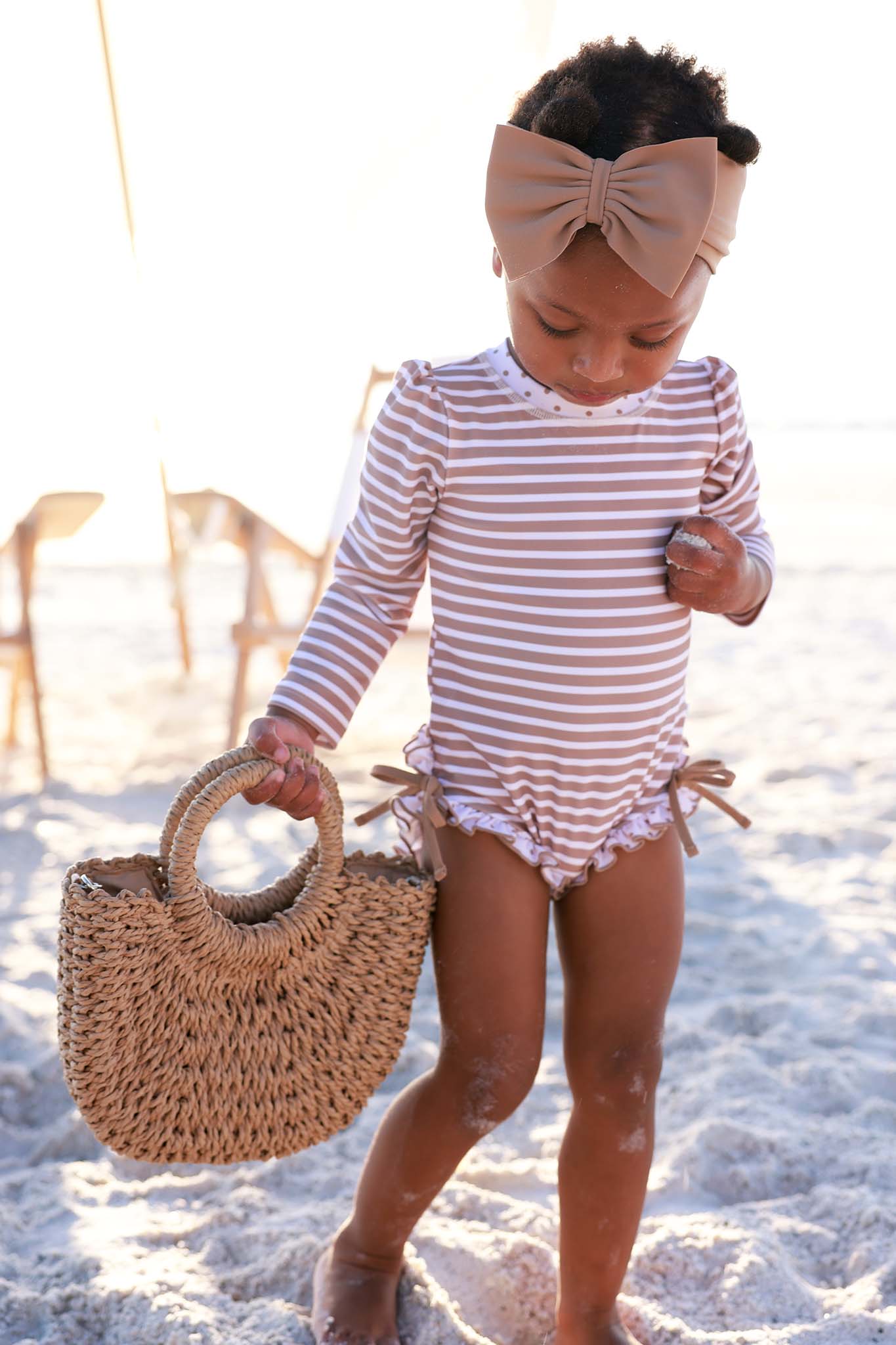 Long Sleeve Rash Guard With Ruffle Bottom | Sandy Stripes