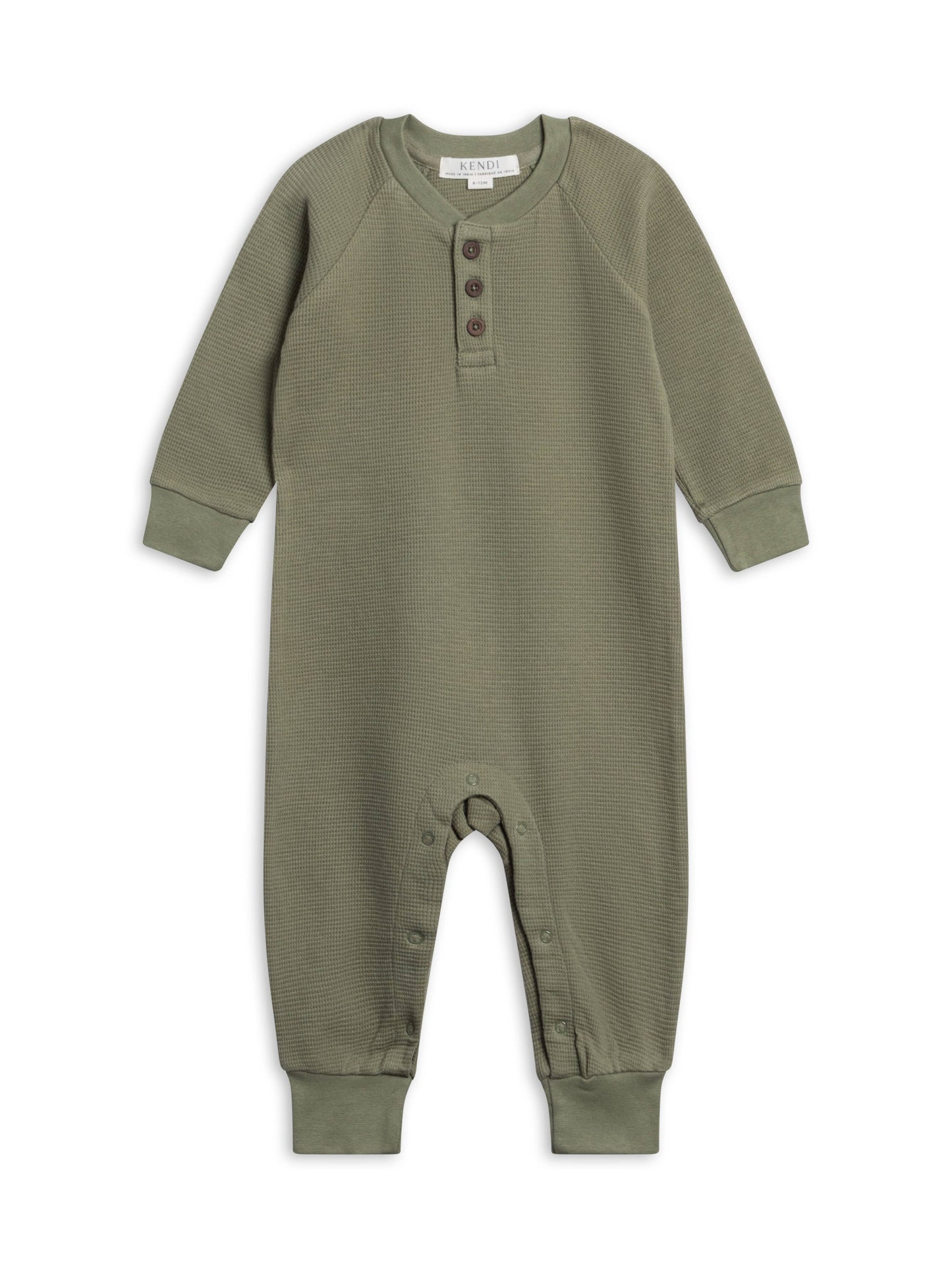 Crosby Waffle Knit Henley Romper - Fern