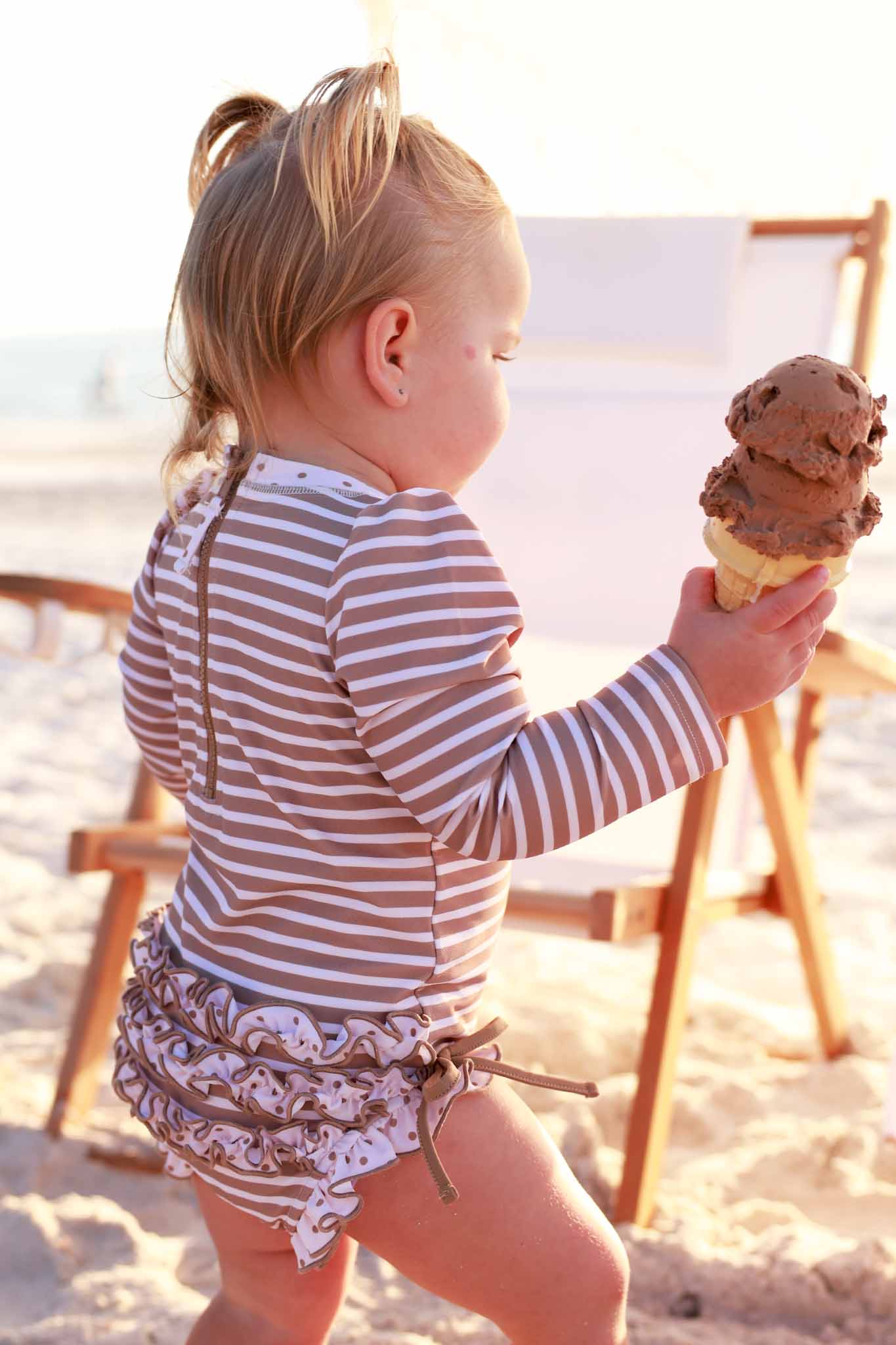 Long Sleeve Rash Guard With Ruffle Bottom | Sandy Stripes