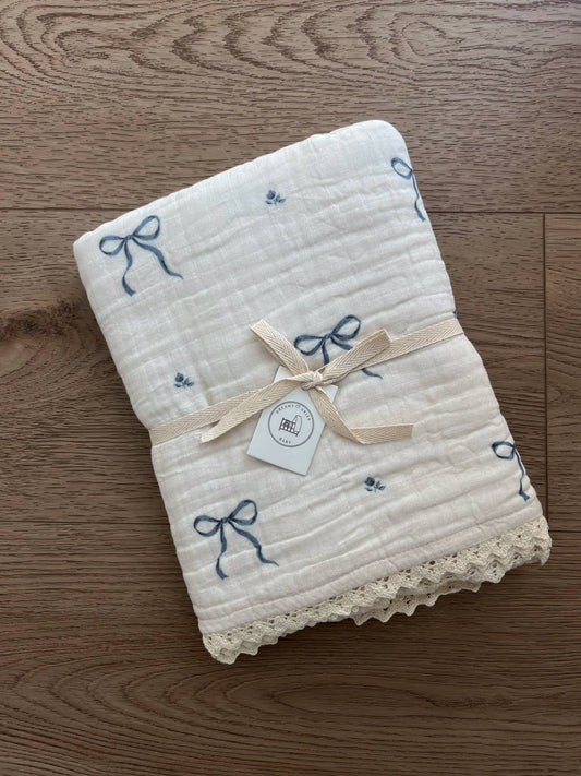 Blue Bows 6 Layer Gauze Blanket