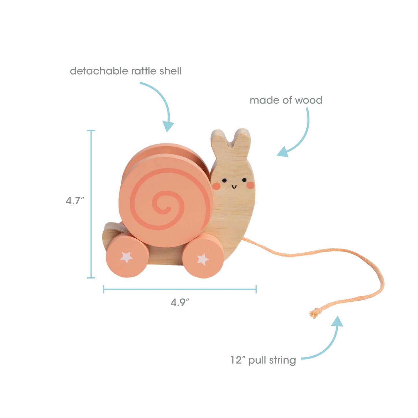 Snail Wooden Pull Toy, Rattle Shell, Baby or Toddler Toy