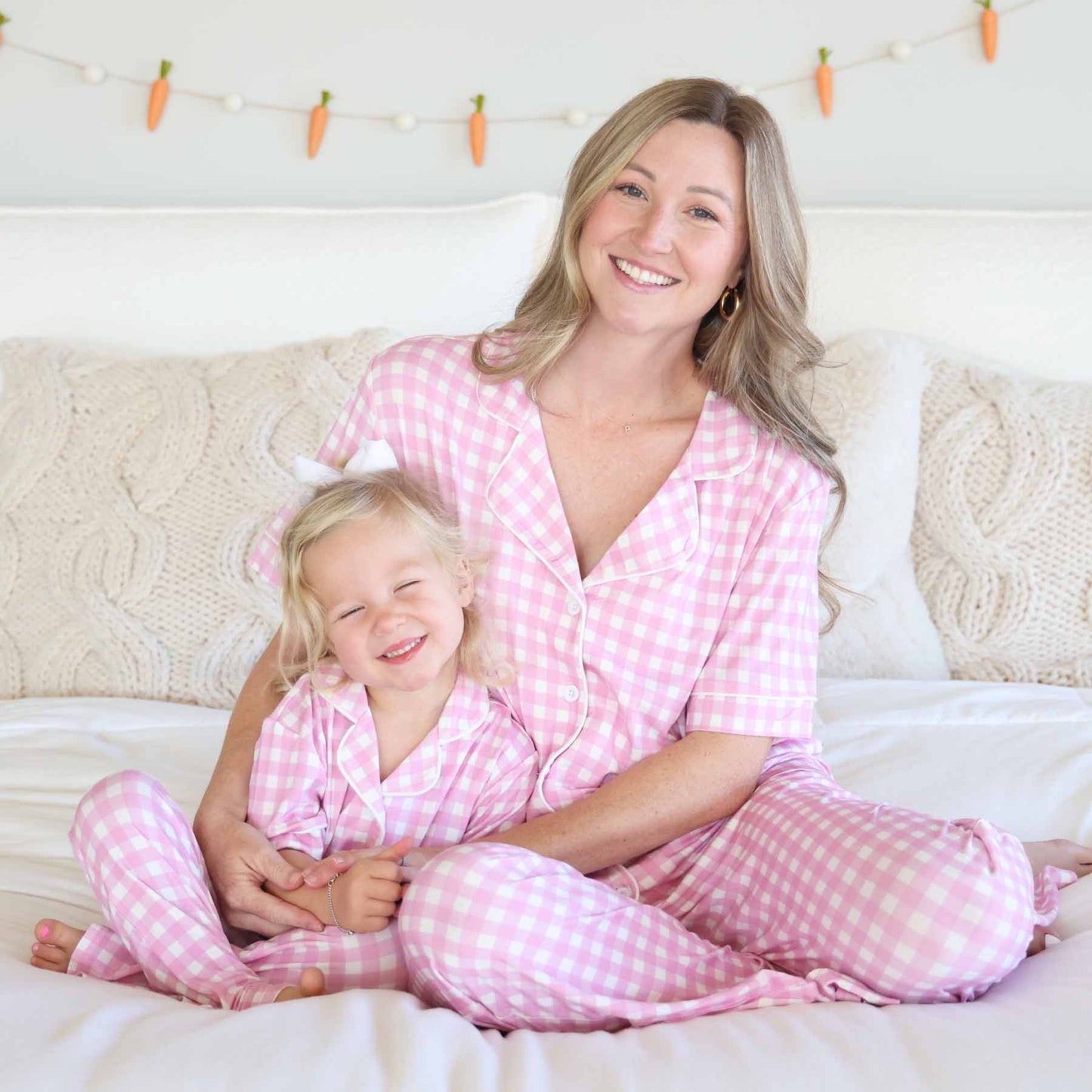 Women's Two Piece Flare Lounge Set | Pink Gingham