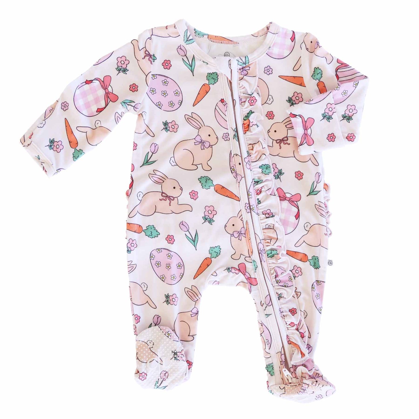 Hoppy Spring Ruffle Zipper Footie | Pink