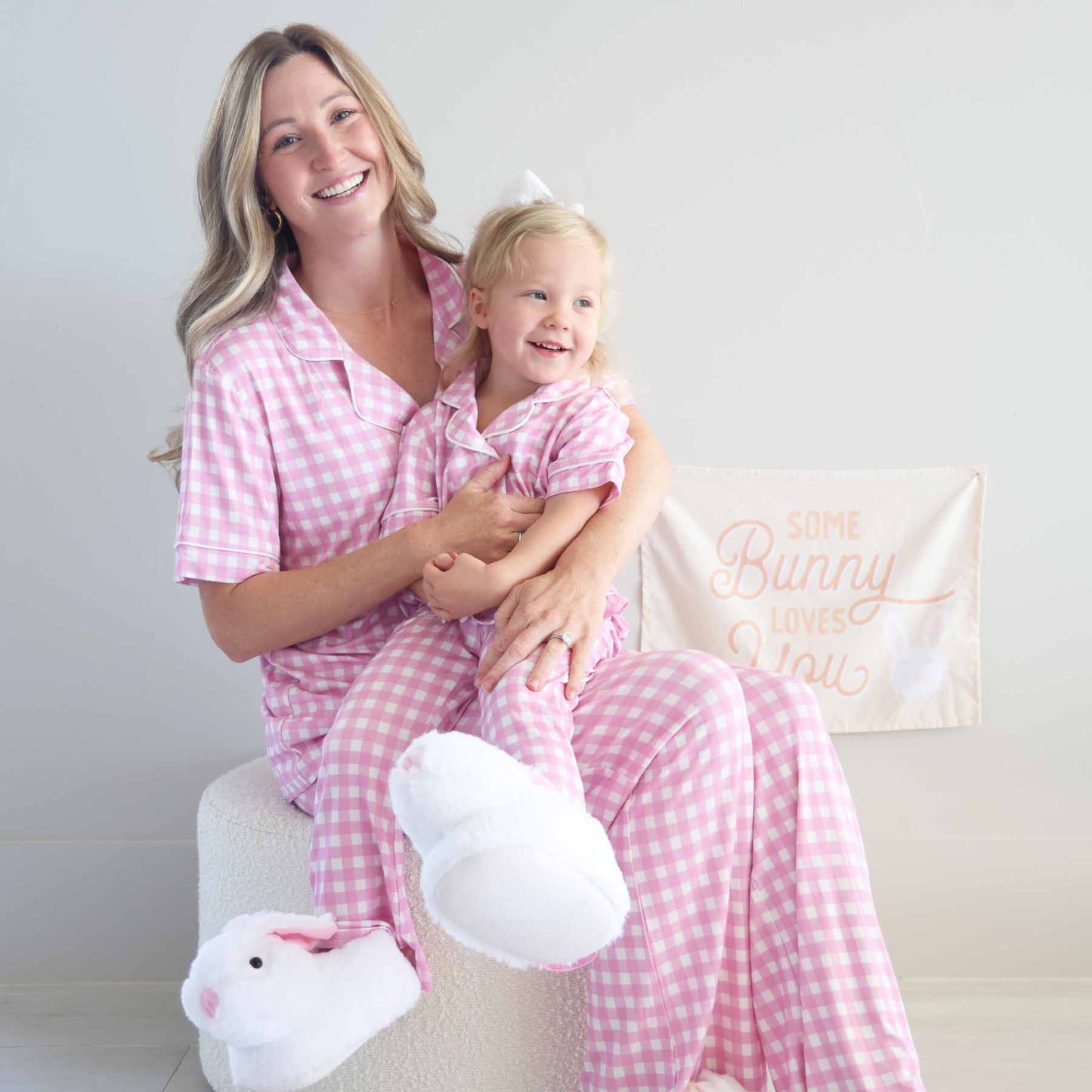 Women's Two Piece Flare Lounge Set | Pink Gingham