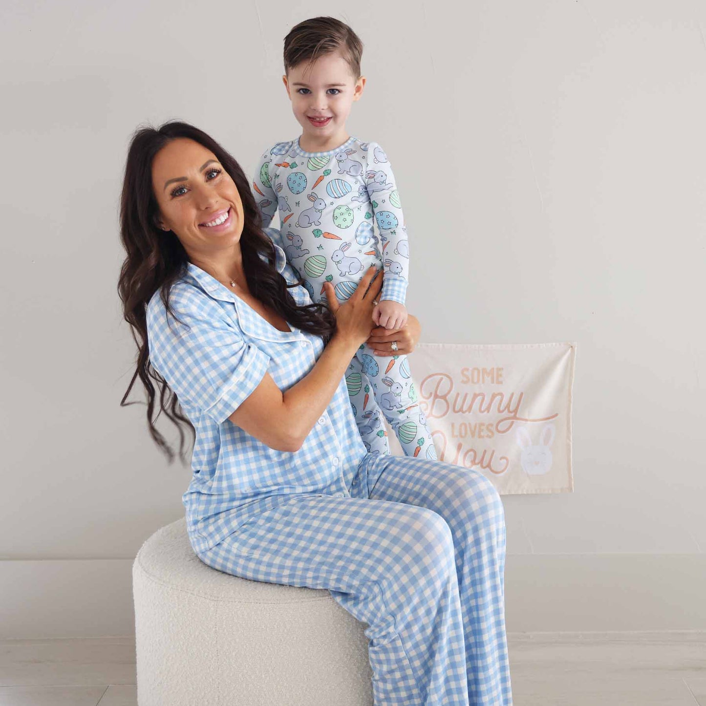 Women's Two Piece Flare Lounge Set | Blue Gingham