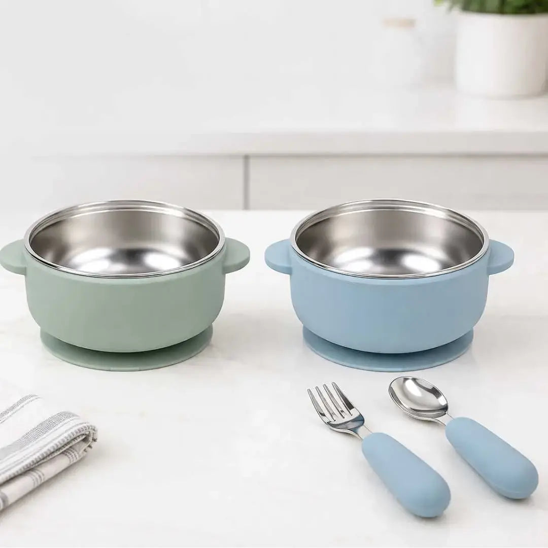 Stainless Steel Bowl & Utensil Set - Sage