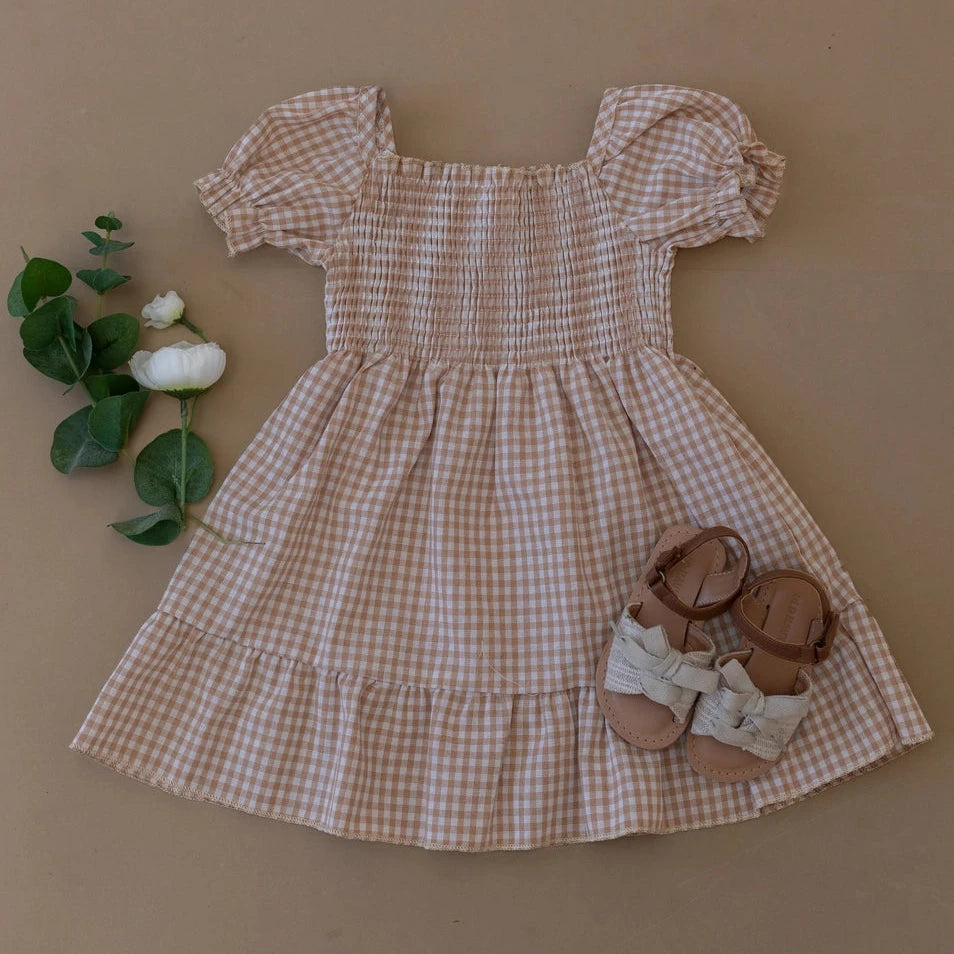 Tan Gingham Dress