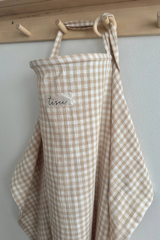 TISU nursing cover & matching storage bag, Beige Gingham