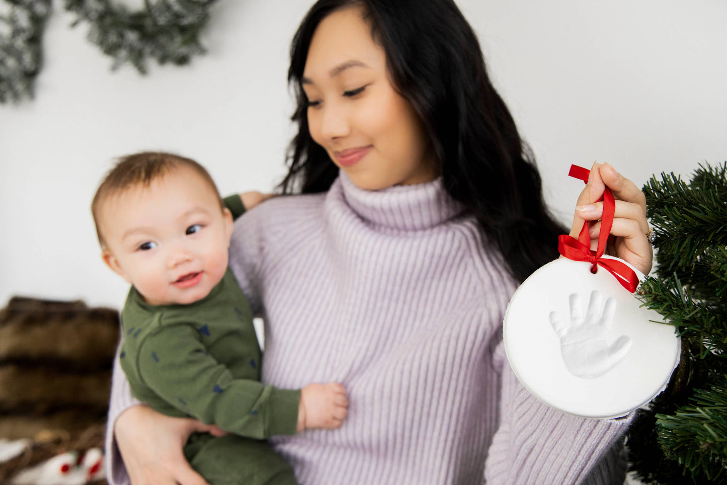 Baby Christmas Handprint or Footprint Clay Keepsake Ornament