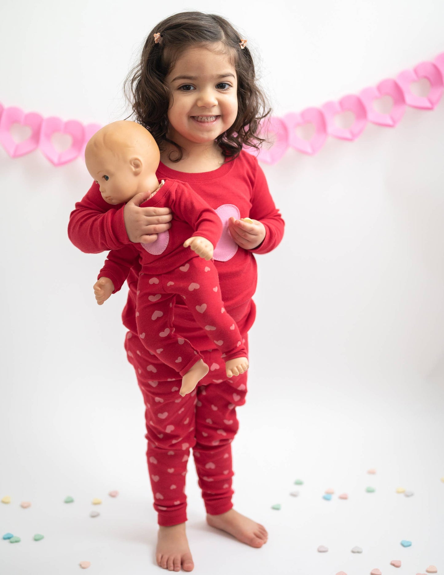 Kids Girl & Doll Cotton Hearts Pajama for Valentine's Day
